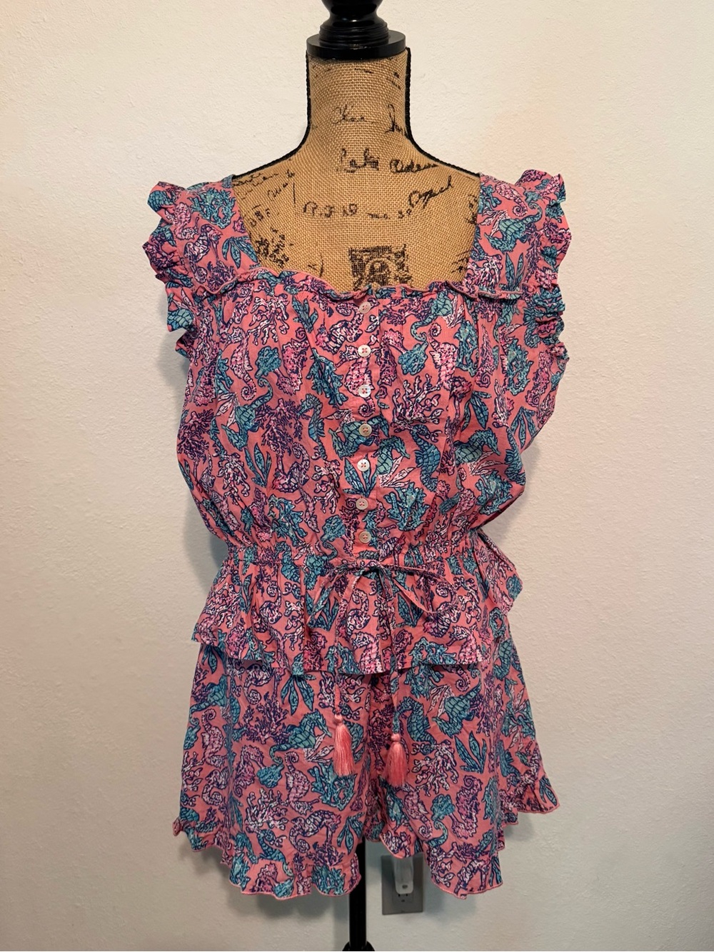 Simply Southern shorts set in a pink, blue, and purple seahorse pattern.